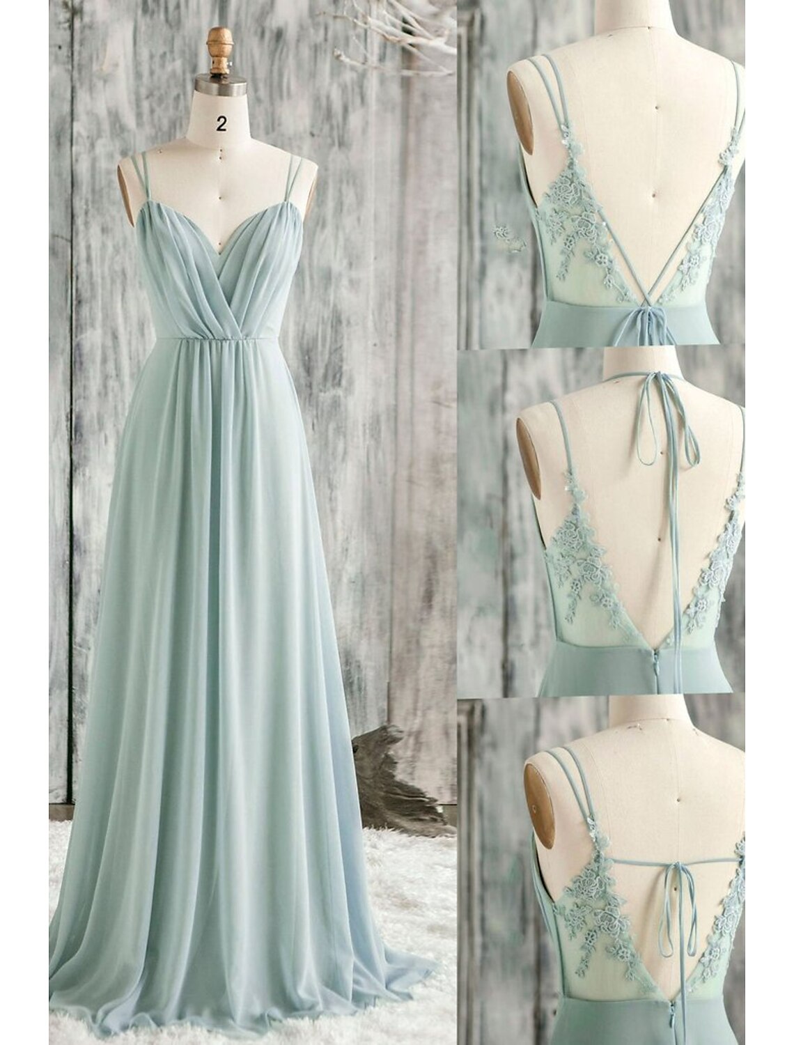 Wholesale A-Line Bridesmaid Dress V Neck / Spaghetti Strap Sleeveless Sexy Floor Length Chiffon / Lace with Appliques